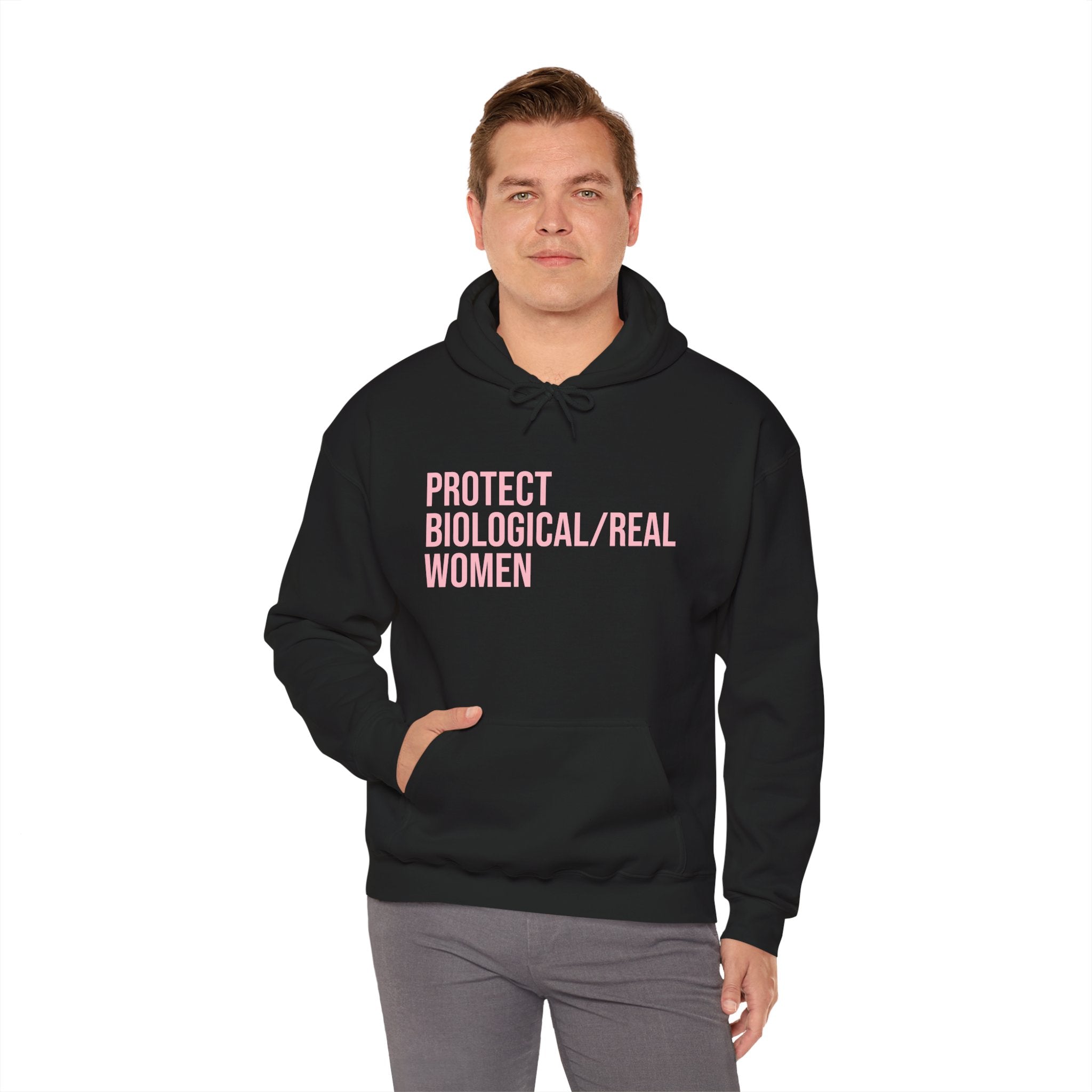 Hoodie – "Protect Biological/Real Women" Minimalist Statement Hoodie